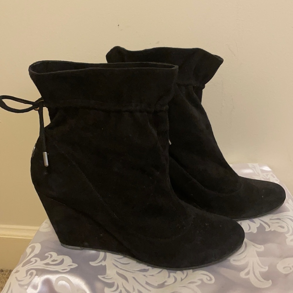 BCBG Generation Wessy suede wedge bootie black